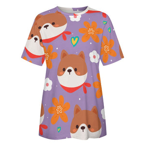 Flowery Shiba Love All Over Print Women's Cotton T-Shirt - 4 Colors-Apparel-Apparel, Shiba Inu, Shirt, T Shirt-9