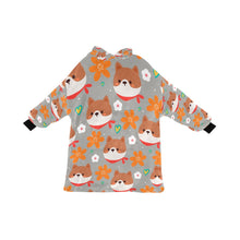 Load image into Gallery viewer, Flowery Shiba Love Blanket Hoodie for Women-Apparel-Apparel, Blankets-DarkGray-ONE SIZE-12