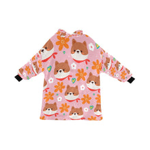 Load image into Gallery viewer, Flowery Shiba Love Blanket Hoodie for Women-Apparel-Apparel, Blankets-Pink-ONE SIZE-6