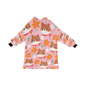 Flowery Shiba Love Blanket Hoodie for Women-Apparel-Apparel, Blankets-Pink-ONE SIZE-6