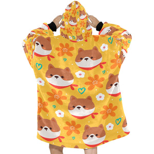 Flowery Shiba Love Blanket Hoodie for Women - 4 Colors-Apparel-Apparel, Blankets, Shiba Inu-2