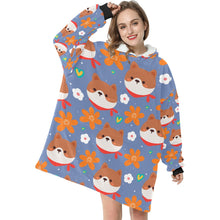 Load image into Gallery viewer, Flowery Shiba Love Blanket Hoodie for Women-Apparel-Apparel, Blankets-5