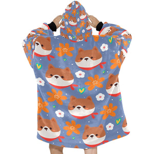 Flowery Shiba Love Blanket Hoodie for Women - 4 Colors-Apparel-Apparel, Blankets, Shiba Inu-4