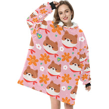 Load image into Gallery viewer, Flowery Shiba Love Blanket Hoodie for Women-Apparel-Apparel, Blankets-7