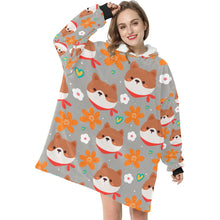 Load image into Gallery viewer, Flowery Shiba Love Blanket Hoodie for Women-Apparel-Apparel, Blankets-11