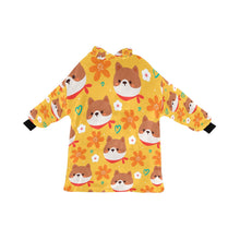 Load image into Gallery viewer, Flowery Shiba Love Blanket Hoodie for Women-Apparel-Apparel, Blankets-Gold-ONE SIZE-1