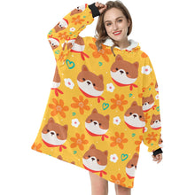 Load image into Gallery viewer, Flowery Shiba Love Blanket Hoodie for Women-Apparel-Apparel, Blankets-3