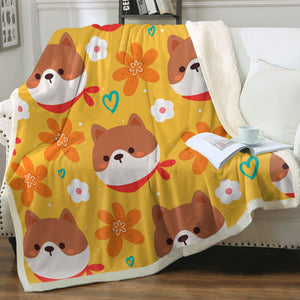 Flowery Shiba Love Soft Warm Fleece Blanket - 4 Colors-Blanket-Blankets, Home Decor, Shiba Inu-12