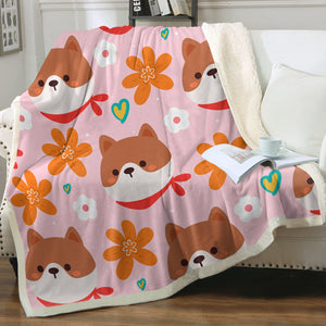 Flowery Shiba Love Soft Warm Fleece Blanket - 4 Colors-Blanket-Blankets, Home Decor, Shiba Inu-Soft Pink-Small-3