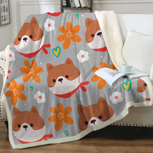 Load image into Gallery viewer, Flowery Shiba Love Soft Warm Fleece Blanket - 4 Colors-Blanket-Blankets, Home Decor, Shiba Inu-9