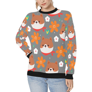 Flowery Shiba Love Women's Sweatshirt-Apparel-Apparel, Shiba Inu, Sweatshirt-Gray-XS-13