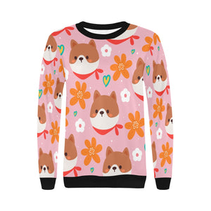 Flowery Shiba Love Women's Sweatshirt-Apparel-Apparel, Shiba Inu, Sweatshirt-14