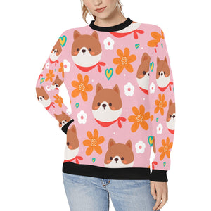 Flowery Shiba Love Women's Sweatshirt-Apparel-Apparel, Shiba Inu, Sweatshirt-Pink-XS-8