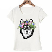 Load image into Gallery viewer, Flowery Tiara Husky Womens T Shirt-Apparel-Apparel, Dogs, Shirt, Siberian Husky, T Shirt, Z1-2