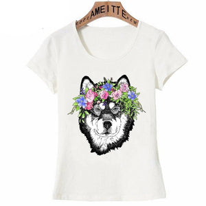 Flowery Tiara Husky Womens T Shirt-Apparel-Apparel, Dogs, Shirt, Siberian Husky, T Shirt, Z1-2