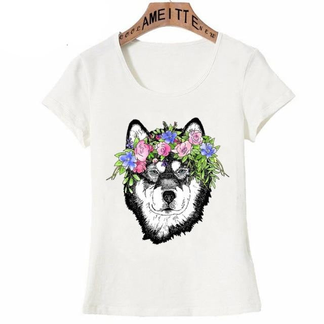 Flowery Tiara Husky Womens T Shirt-Apparel-Apparel, Dogs, Shirt, Siberian Husky, T Shirt, Z1-M-1
