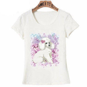 Flowery White Poodle Love Womens T ShirtApparel