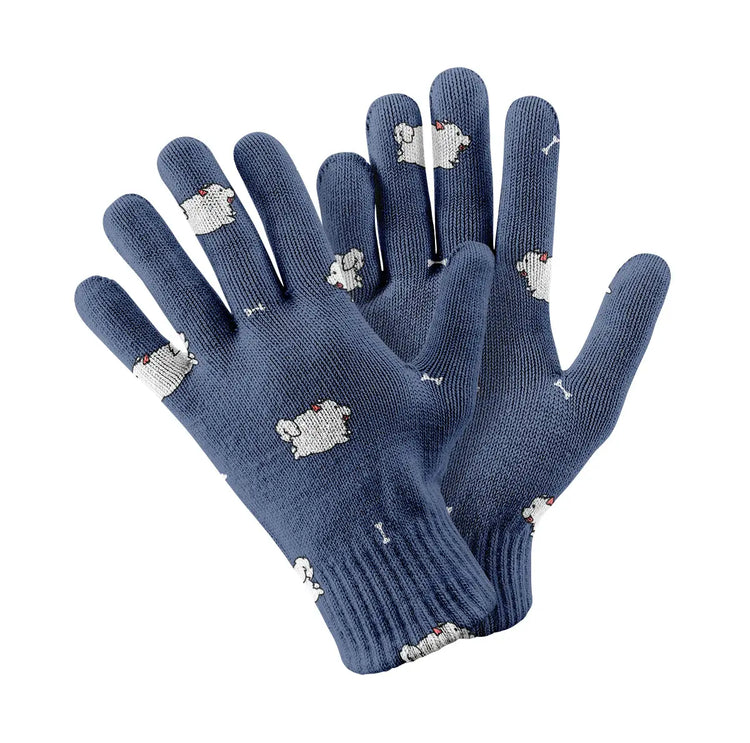 Fluffy American Eskimo Dog Frolic Touch Screen Gloves Navy 750x