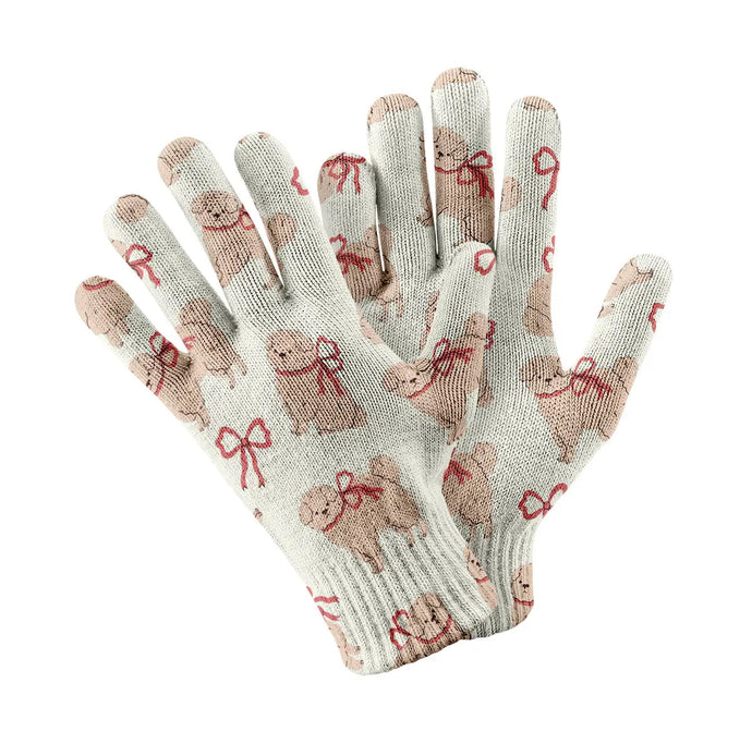 Fluffy Bichon Bliss with Bows Touch Screen Gloves-Accessories-Accessories, Dog Dad Gifts, Dog Mom Gifts, Gloves-White-1
