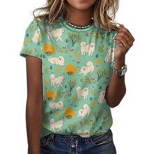 Load image into Gallery viewer, Fluffy Samoyeds in Autumn Bliss Women&#39;s Cotton T-Shirt-Apparel-Mint Green-2XS-23