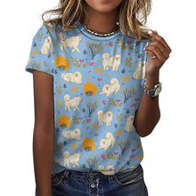 Load image into Gallery viewer, Fluffy Samoyeds in Autumn Bliss Women&#39;s Cotton T-Shirt-Apparel-Sky Blue-2XS-26