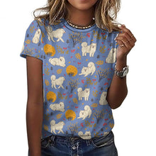 Load image into Gallery viewer, Fluffy Samoyeds in Autumn Bliss Women&#39;s Cotton T-Shirt-Apparel-Slate Blue-2XS-19