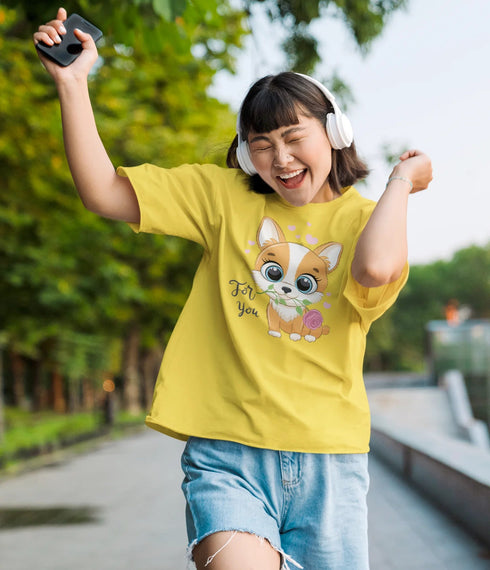 For You Corgi Women's Cotton T-Shirt-Apparel-Apparel, Corgi, Shirt, T Shirt-Yellow-Small-2
