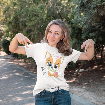 For You Corgi Women's Cotton T-Shirt-Apparel-Apparel, Corgi, Shirt, T Shirt-White-Small-3