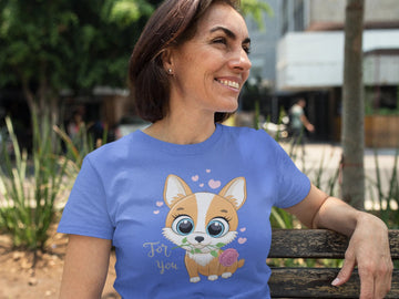 For You Corgi Women's Cotton T-Shirt-Apparel-Apparel, Corgi, Shirt, T Shirt-Blue-Small-4