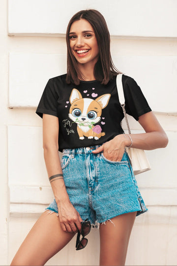 For You Corgi Women's Cotton T-Shirt-Apparel-Apparel, Corgi, Shirt, T Shirt-Black-Small-1