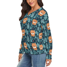 Load image into Gallery viewer, Forest Gremlin Pomeranian Women's V-Neck Christmas Sweater-Apparel-Apparel,Christmas,Dog Mom Gifts,Pomeranian,Sweater,Sweatshirt-4