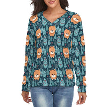 Load image into Gallery viewer, Forest Gremlin Pomeranian Women's V-Neck Christmas Sweater-Apparel-Apparel,Christmas,Dog Mom Gifts,Pomeranian,Sweater,Sweatshirt-S-White-1