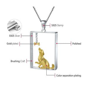 Framed 3D Golden Retriever Silver Necklace and Pendant-Dog Themed Jewellery-Golden Retriever, Jewellery, Necklace, Pendant-3