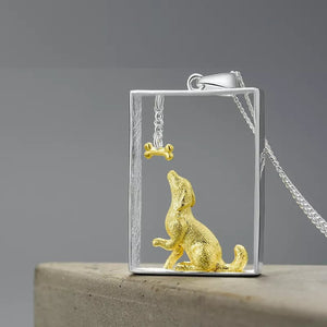 Framed 3D Golden Retriever Silver Necklace and Pendant-Dog Themed Jewellery-Golden Retriever, Jewellery, Necklace, Pendant-Only Pendant-1
