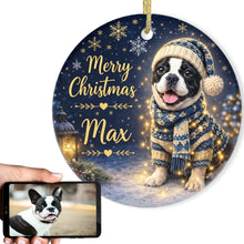 Load image into Gallery viewer, French Bulldog Christmas Ornament - Cozy Winter Pet Portrait Design - Personalize with Photo and Name-Christmas Ornament-Christmas,Christmas Ornament,Personalize Artwork-1