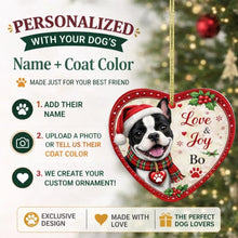 Load image into Gallery viewer, French Bulldog Christmas Ornament - Love &amp; Joy Heart Shaped Portrait - Personalized with Name-Christmas Ornament-Christmas,French Bulldog,Personalize Artwork-2