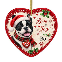 Load image into Gallery viewer, French Bulldog Christmas Ornament - Love &amp; Joy Heart Shaped Portrait - Personalized with Name-Christmas Ornament-Christmas,French Bulldog,Personalize Artwork-4