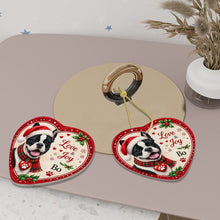 Load image into Gallery viewer, French Bulldog Christmas Ornament - Love &amp; Joy Heart Shaped Portrait - Personalized with Name-Christmas Ornament-Christmas,French Bulldog,Personalize Artwork-6