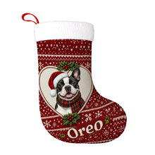 Load image into Gallery viewer, French Bulldog Christmas Stocking – Heart Knit Portrait – Personalize with Photo and Name-Christmas Ornament-Christmas,Christmas Stocking,French Bulldog,Personalize Artwork-3