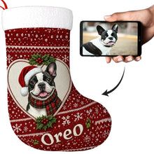 Load image into Gallery viewer, French Bulldog Christmas Stocking – Heart Knit Portrait – Personalize with Photo and Name-Christmas Ornament-Christmas,Christmas Stocking,French Bulldog,Personalize Artwork-1