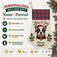 Load image into Gallery viewer, French Bulldog Christmas Stocking - Holly &amp; Tartan Portrait - Personalize with Photo and Name-Christmas Ornament-Christmas,Christmas Stocking,Personalize Artwork-2