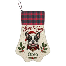 Load image into Gallery viewer, French Bulldog Christmas Stocking - Holly &amp; Tartan Portrait - Personalize with Photo and Name-Christmas Ornament-Christmas,Christmas Stocking,Personalize Artwork-3