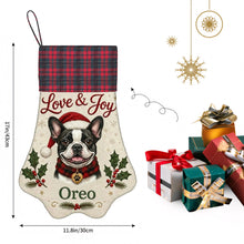 Load image into Gallery viewer, French Bulldog Christmas Stocking - Holly &amp; Tartan Portrait - Personalize with Photo and Name-Christmas Ornament-Christmas,Christmas Stocking,Personalize Artwork-4