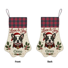 Load image into Gallery viewer, French Bulldog Christmas Stocking - Holly &amp; Tartan Portrait - Personalize with Photo and Name-Christmas Ornament-Christmas,Christmas Stocking,Personalize Artwork-5
