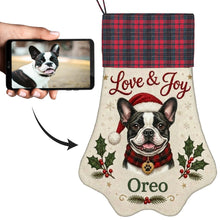 Load image into Gallery viewer, French Bulldog Christmas Stocking - Holly &amp; Tartan Portrait - Personalize with Photo and Name-Christmas Ornament-Christmas,Christmas Stocking,Personalize Artwork-1