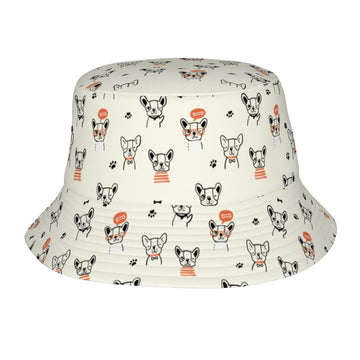 French Bulldog Doodles Bucket Hat Ivory White One Size 360x