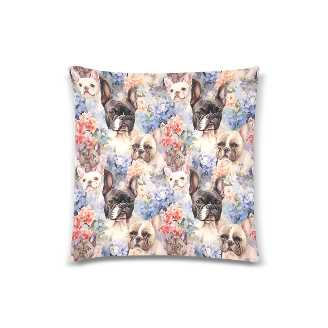 French Bulldog Floral Symphony Throw Pillow Cover-Cushion Cover-French Bulldog, Home Decor, Pillows-White-ONESIZE-1