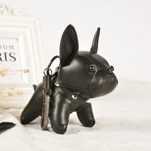 Load image into Gallery viewer, Image of a french bulldog keychain in the color black made of PU leather