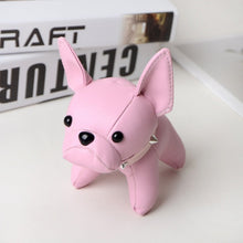 Load image into Gallery viewer, Image of a french bulldog keychain in the color pink made of PU leather