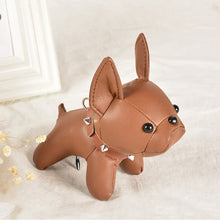 Load image into Gallery viewer, Image of a french bulldog keychain in the color brown made of PU leather